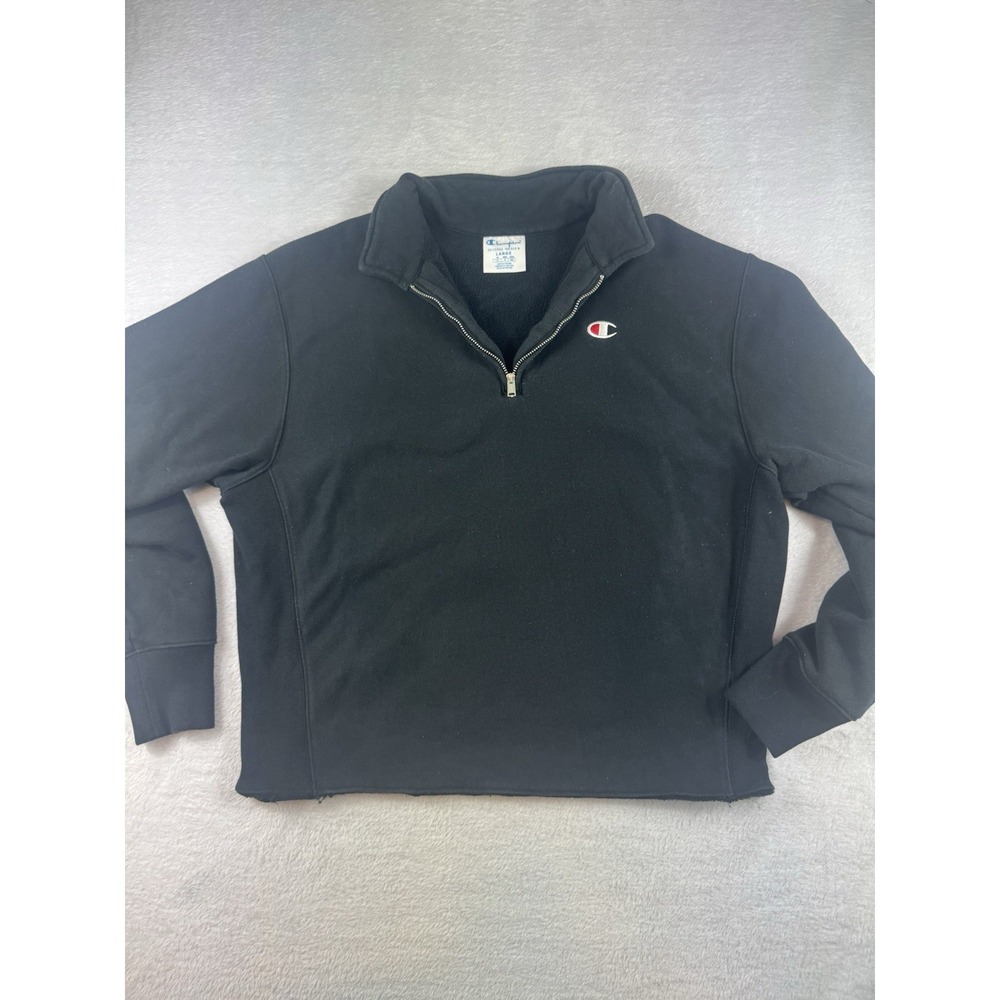 Champion Reverse Weave Pullover Mens Large Blk Quarter Zip Sweater Athletic 90s